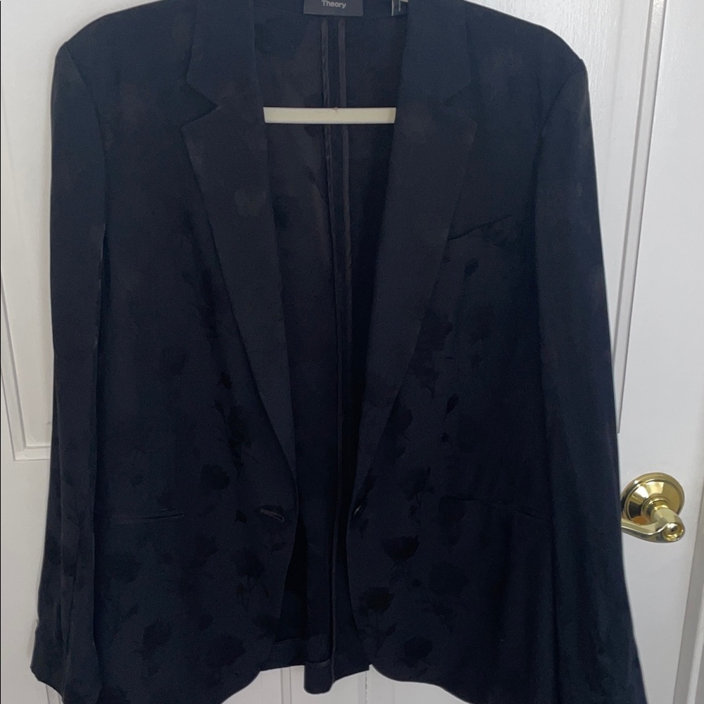 Theory  Black on Black floral Blazer size 12 fabulous!